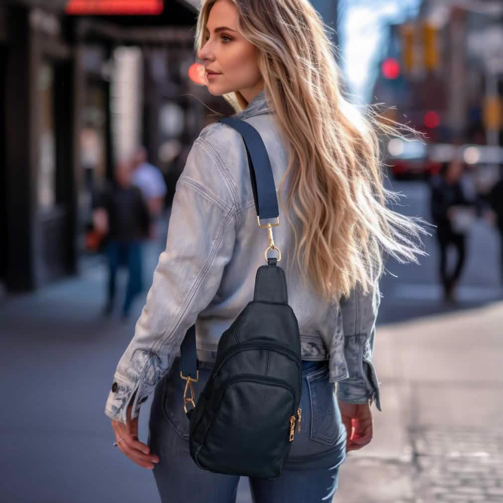 Real Leather Solid Strap Shoulder Sling Bag