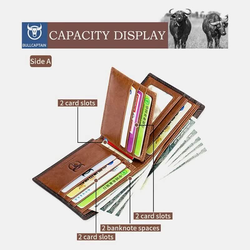 BULLCAPTAIN Men Genuine Leather Vintager RFID Blocking Anti-theft Wallet