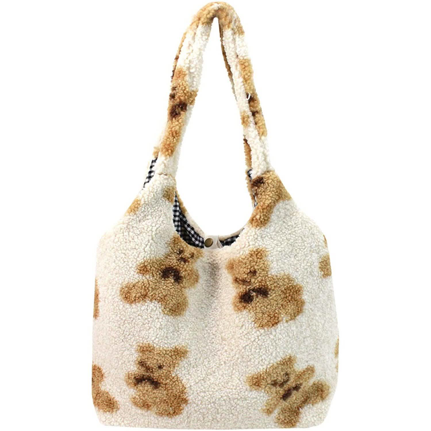 Women Girls Cute Bear Plush Shoulder Bag Large Tote
